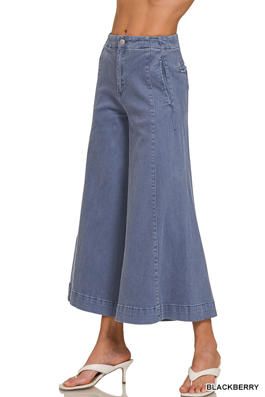 Z18 BLKBRY Zenana High Rise Cropped Gaucho Denim Various Sizes - Picture 2 of 2